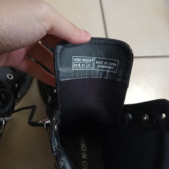 Vero Moda Black Combat Lace-Up Boots with Belt Detail - US 7 / UK 5 / EUR 38 - Picture 13 of 15